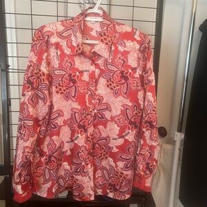 Chico's Red Floral Button-Up Blouse